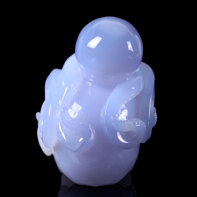 6.5 Inch Blue Chalcedony Hand-Carved Skull & Octopus Sculpture - Exquisite Craftsmanship Artwork