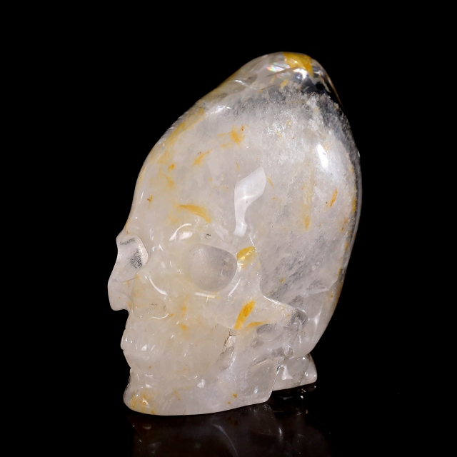 5-inch Hand Carved Ghost Clear Quartz Skull - Spiritual Symbolism Gemstone Sculpture for Collection & Décor