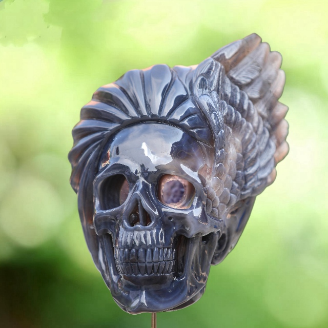 Unique 10" Amethyst Geode Agate Skull – Hand Carved Natural Crystal Geode Sculpture