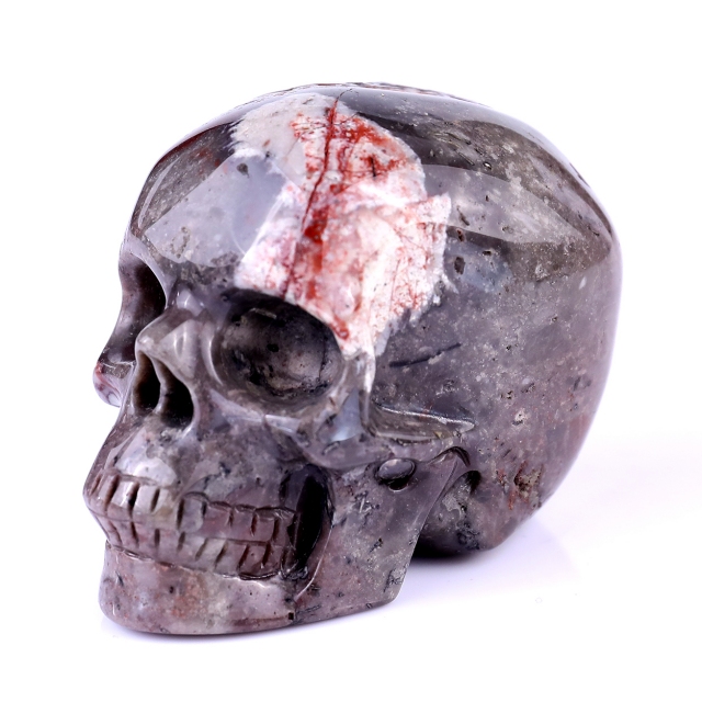 3.0" Red Crazy Lace Agate Hand Carved Crystal Realistic Skull Sculpture