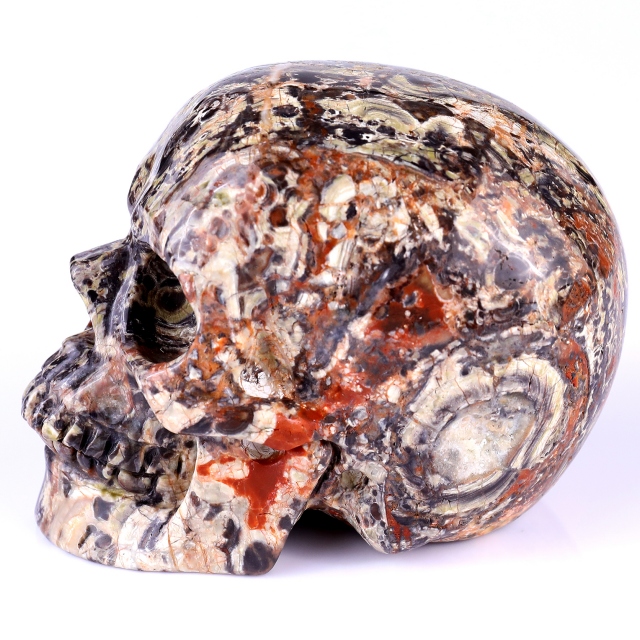 4.4" Coin Agate Hand Carved Crystal Realistic Skull Sculpture