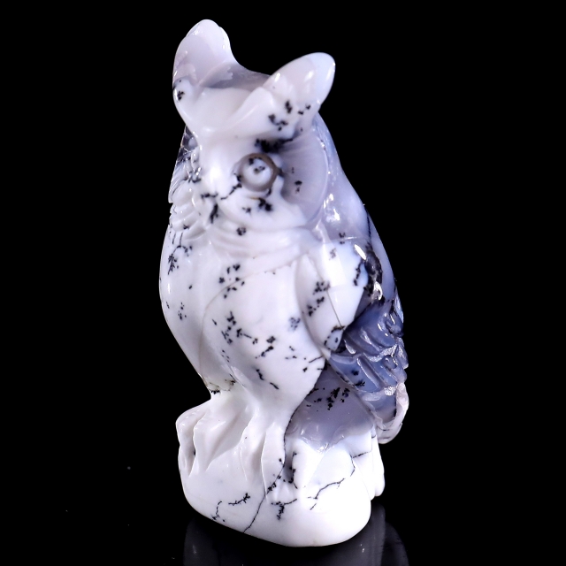2.0" White Opal Hand Carved Crystal Owl Sculpture
