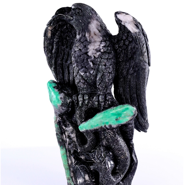 9.4" Emerald Hand Carved Crystal Eagle Catching Snake Sculpture