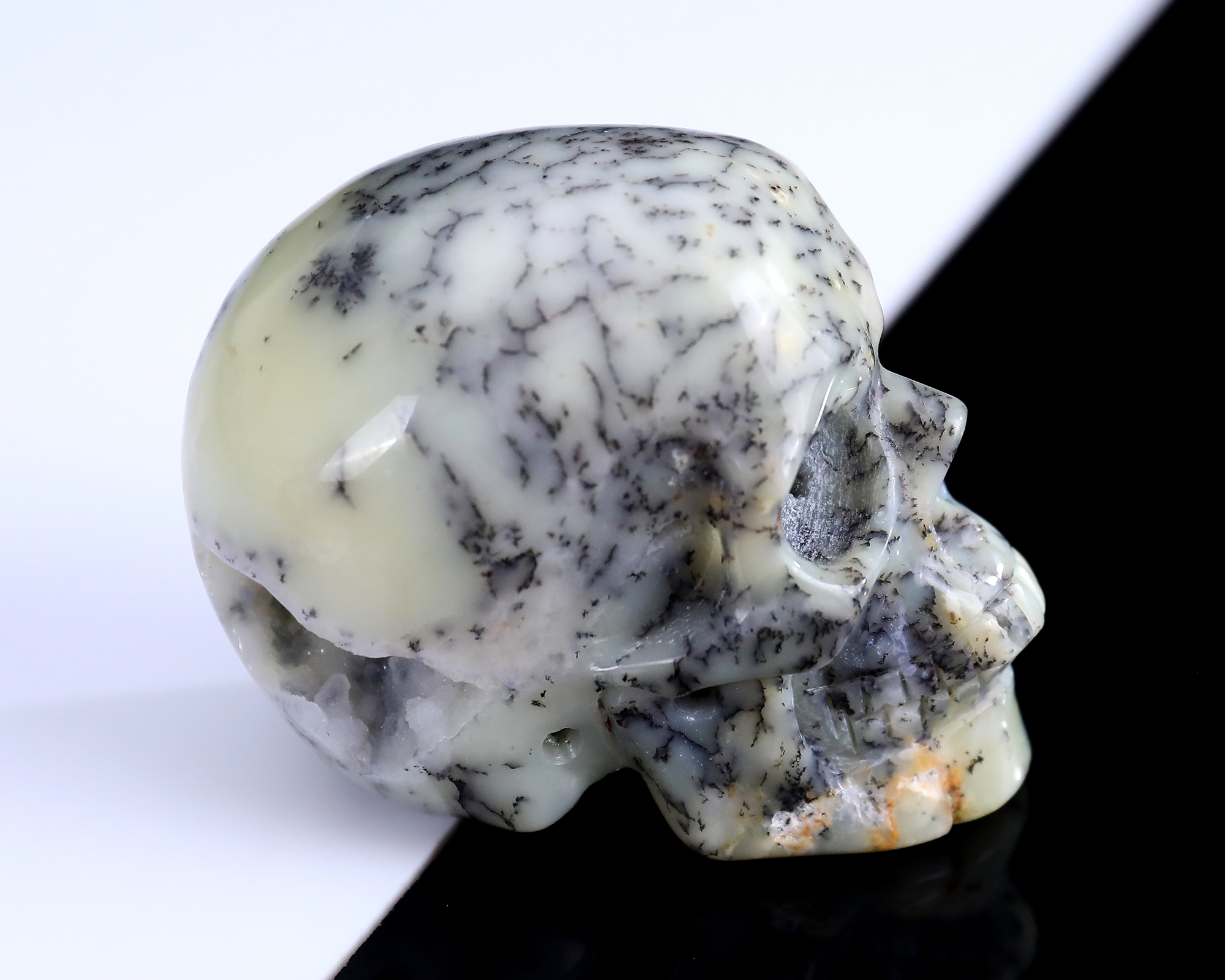 Unique White Opal Hand Carved Crystal Skull Sculpture