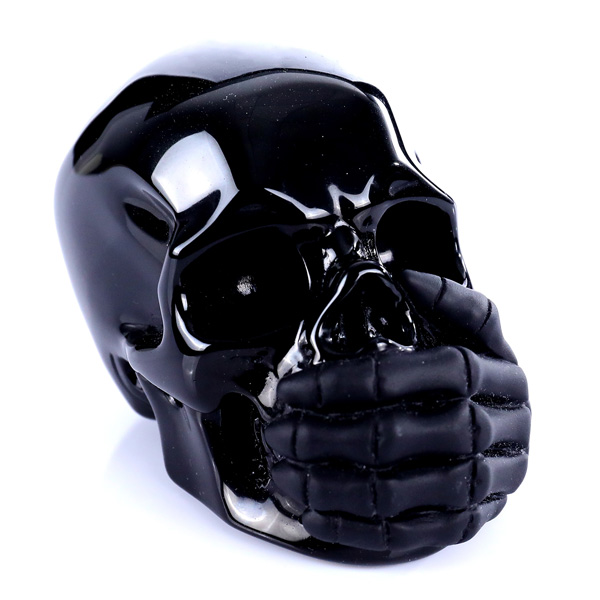 5.0" Natural Obsidian Crystal Skull Carving Three Wise Monkeys Handcrafted Gemstone Figurine