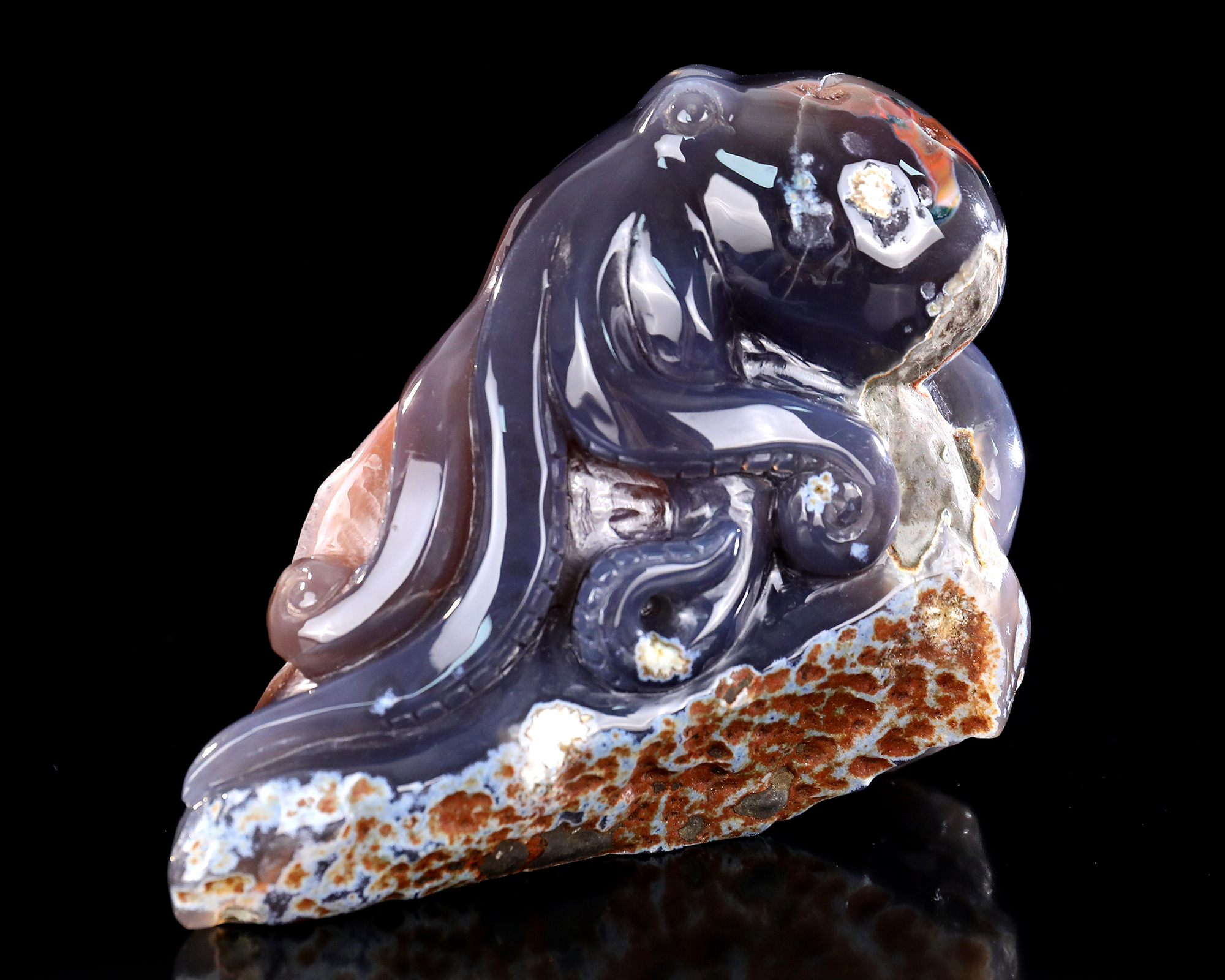 Handmade Geode Agate Octopus Carving - Natural Crystal Sculpture for Home Decor