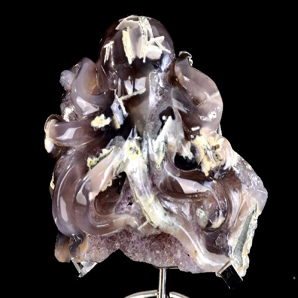 Detailed Geode Agate Octopus Sculpture - Hand Carved Natural Crystal Animal Figurine