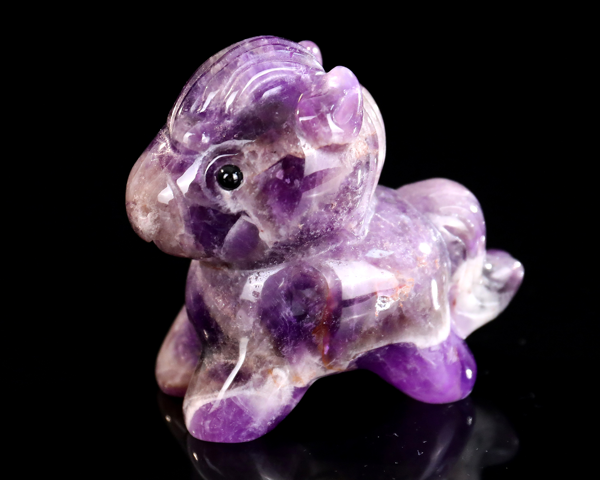Hand-Carved Amethyst Cartoon Pony Figurine - Polished Stone Animal Statue for Desk Display & Collection