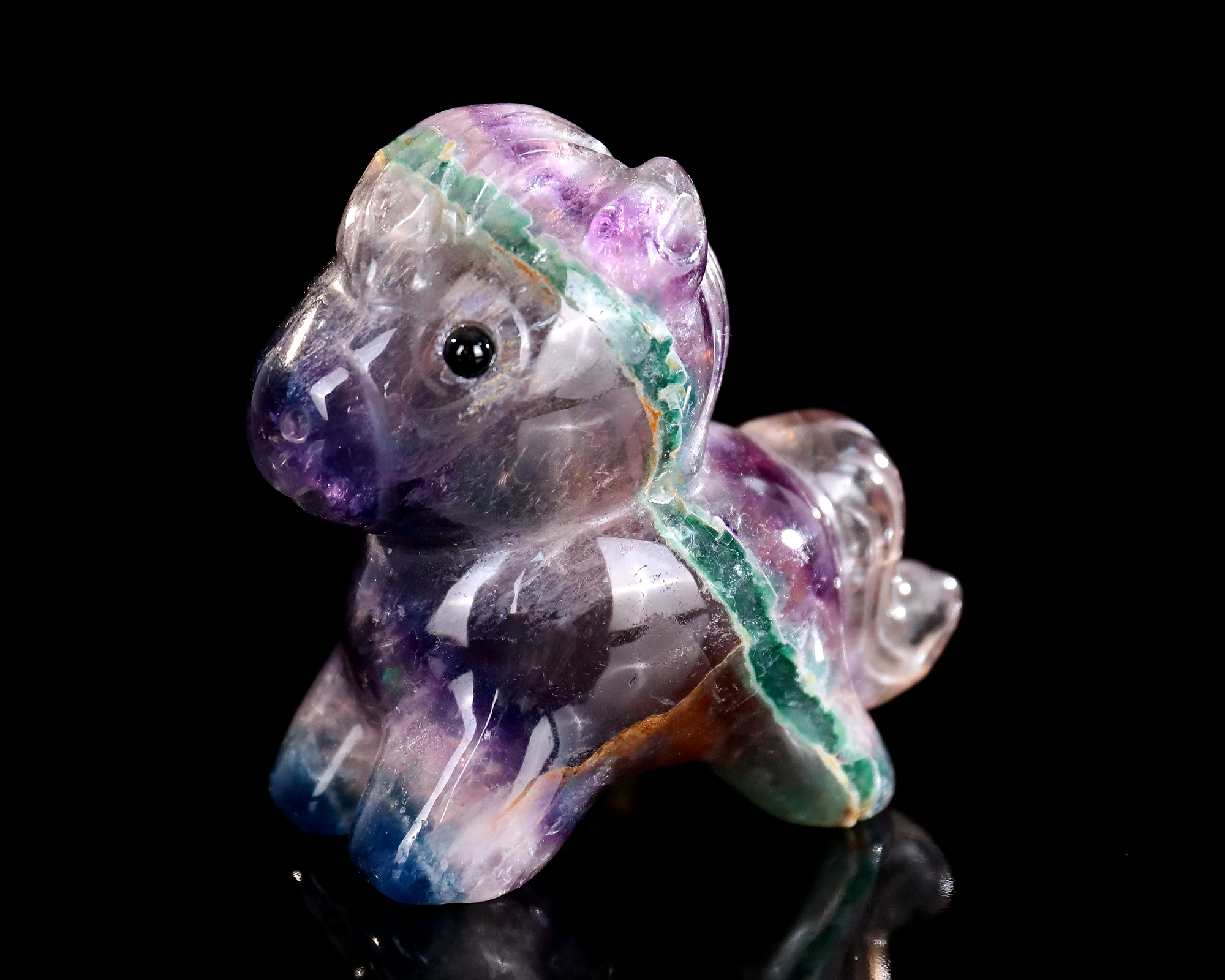 Fluorite Cartoon Pony Carving - Glowing Gemstone Figurine for Kids Room Decor & Crystal Collection