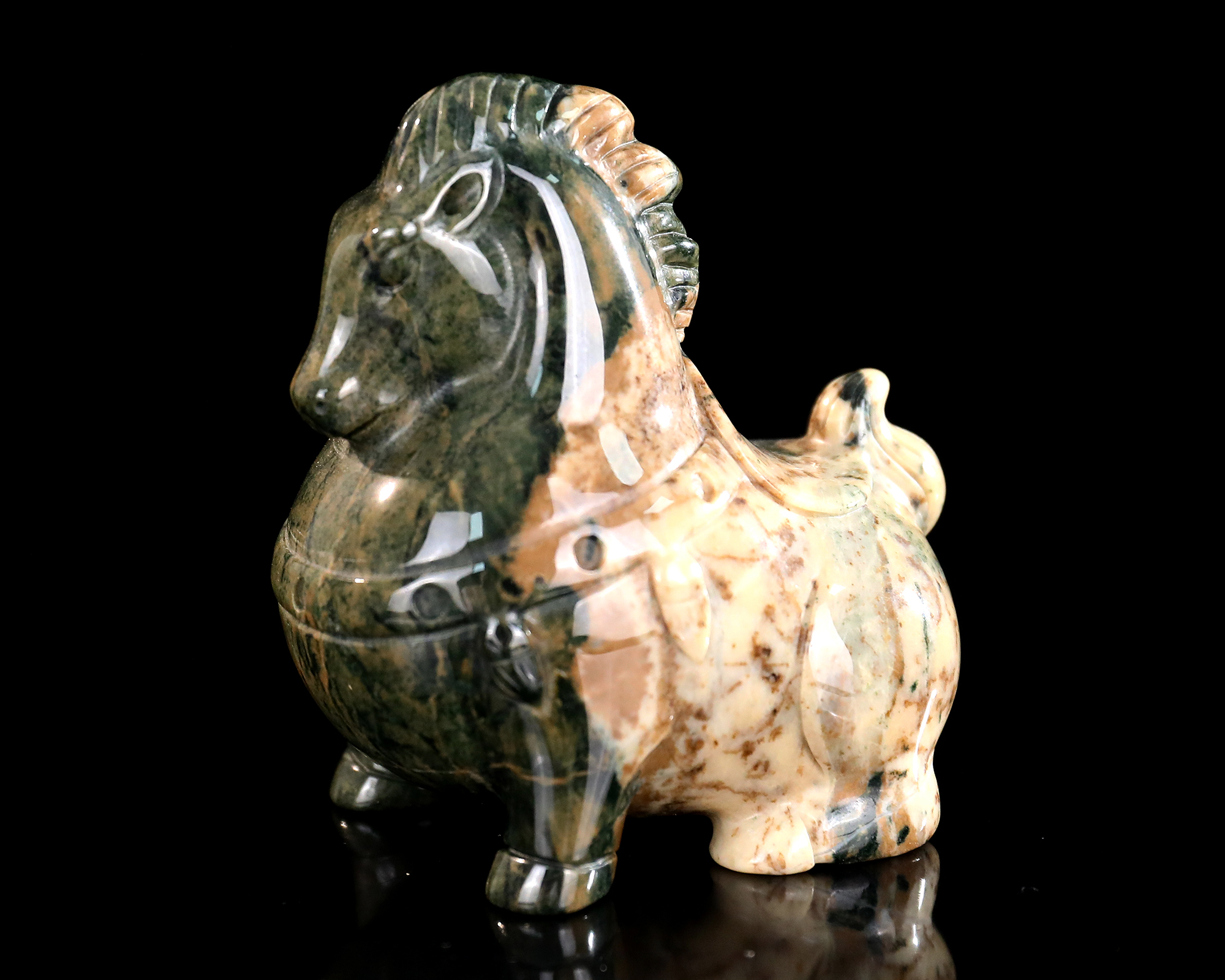 Hand-Carved Jiulong Jade Tang Horse Sculpture - Unique Gemstone Collectible for Pony Lovers & Crystal Enthusiasts