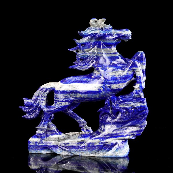Lapis Lazuli Running Horse Stone Sculpture - Unique Natural Crystal Carving for Desk Decoration & Spiritual Gift