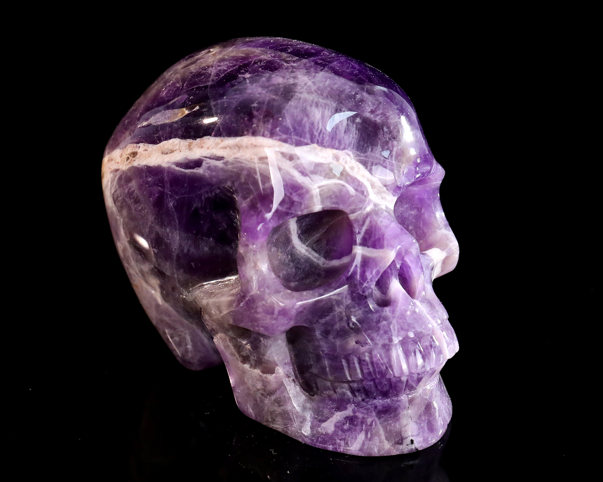 Natural Vitreous Amethyst Crystal Skull - Artisan Hand-Carved Gemstone Sculpture