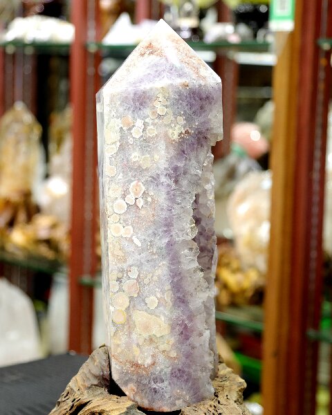 Natural Amethyst Cherry Blossom Hexagonal Prism - Hand Carved Healing Decor