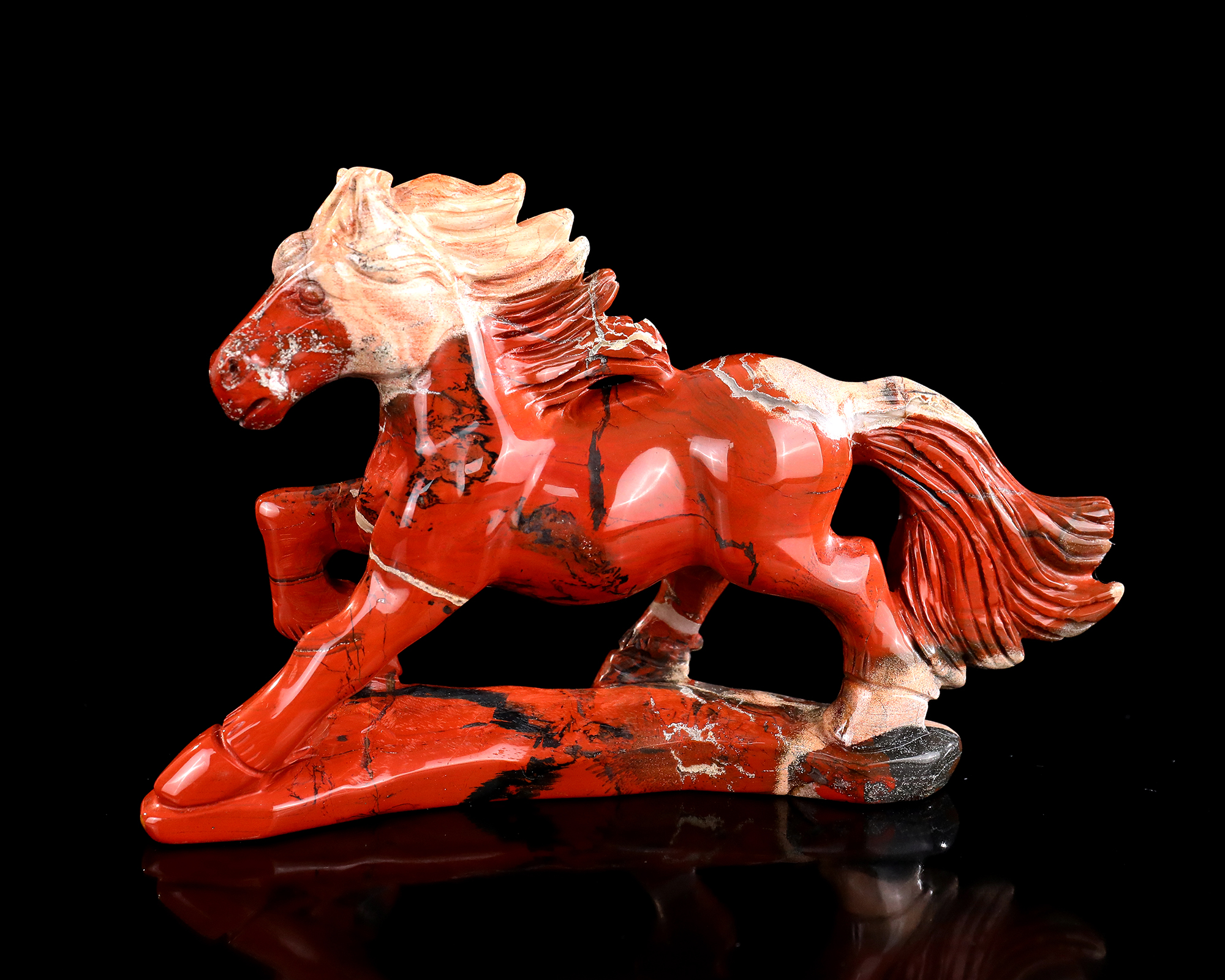 Hand-Carved Red Jasper Horse Statue Natural Stone Art Figurine