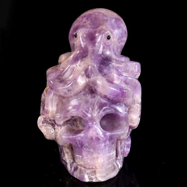 Amethyst Octopus on Skull Carving Hand-Carved Natural Crystal Decorative Art Piece
