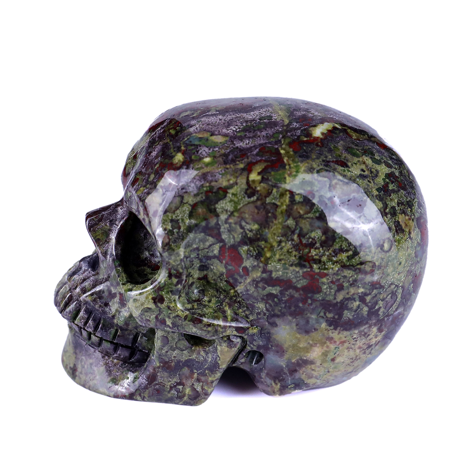 Unique 6.3" Amethyst Druse Agate Hand Carved Mineral Specimen Skull with Horn Sculpture