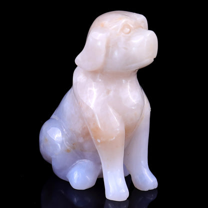3.1" Blue Chalcedony Hand Carved Crystal Dog Sculpture