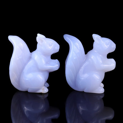 2.9" Blue Chalcedony Hand Carved Crystal Squirrel Sculpture
