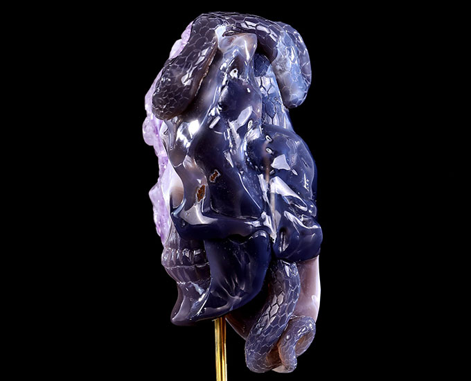 7.9" Amethyst Druse Agate Hand Carved Mineral Specimen Skull Sculpture