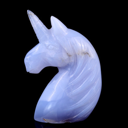 3.9" Blue Chalcedony Hand Carved Crystal Unicorn Sculpture