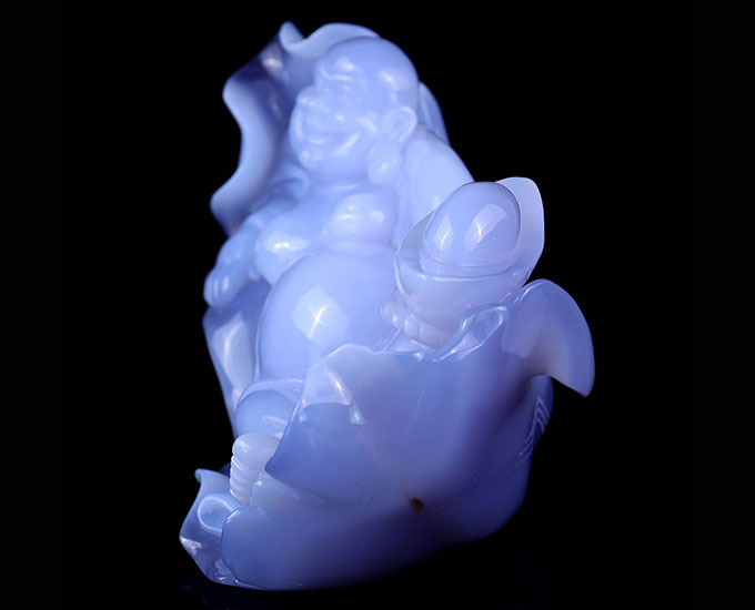Gemstone 8.7" Blue Chalcedony Hand Carved Crystal Buddha Sculpture