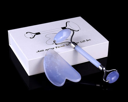 Blue Chalcedony Hand Carved Crystal Massage Tool Sets