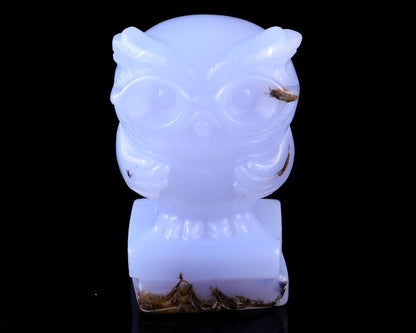 3.0" Blue Chalcedony Hand Carved Crystal Owl Sculpture
