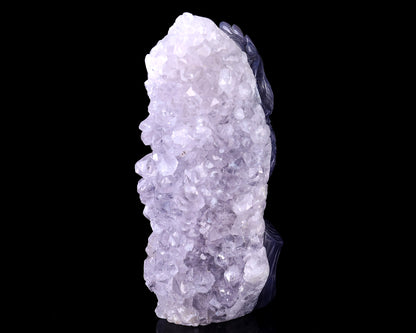 5.5" Quartz Rock Druse Hand Carved Crystal Owl Sculpture