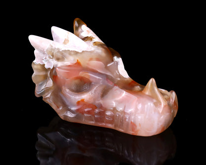 3.2" Sakura Agate Hand Carved Crystal Dragon Skull Sculpture