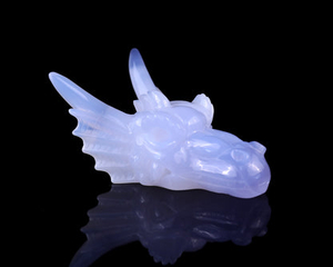 4.1" Blue Chalcedony Hand Carved Crystal Dragon Skull Sculpture