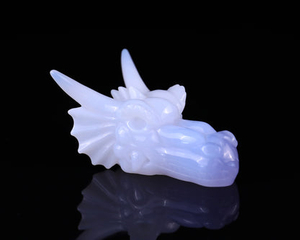 3.7" Blue Chalcedony Hand Carved Crystal Dragon Skull Sculpture