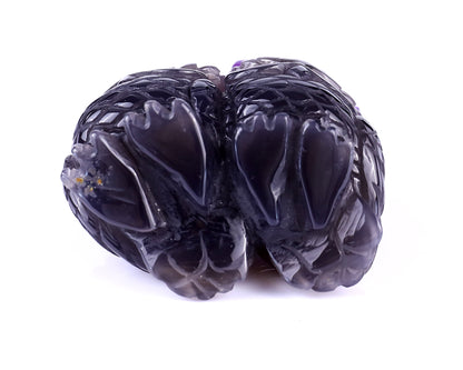 2.3" Amethyst Druse Agate Hand Carved Crystal Owls Sculpture