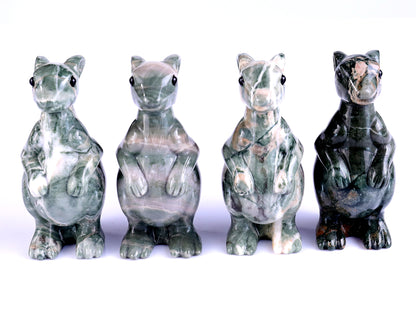 3.6" Jiulong Jade Hand Carved Crystal Kangaroo Sculpture