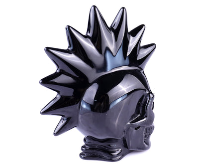 3.6" Black Obsidian Hand Carved Crystal Realistic Punk Skull Sculpture