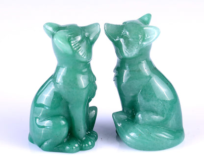 Natural Green Aventurine Hand Carved Crystal Fox Sculpture