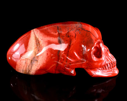 3.9” Natural Red Jasper Hand Carved Crystal Elongated Mayan Alien Skull Sculpture