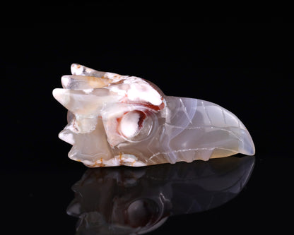 3.6" Sakura Agate Hand Carved Crystal Phoenix Skull Sculpture