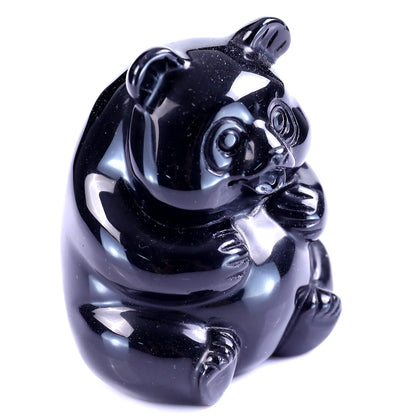 2.9" Black Obsidian Hand Carved Crystal Panda Sculpture