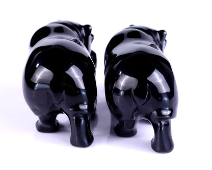 3.9" Black Obsidian Hand Carved Crystal Hippo Sculpture