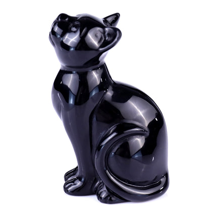 3.0" Black Obsidian Hand Carved Crystal Cat Sculpture