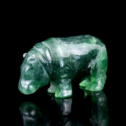 4.1" Fluorite Hand Carved Crystal Hippo Sculpture