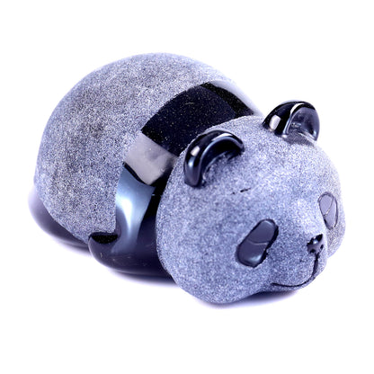 Cute 3.0" Black Obsidian Hand Carved Crystal Panda Sculpture