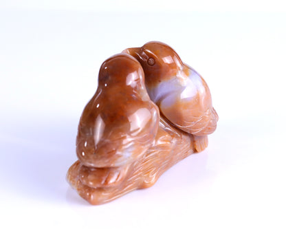 4.1" Chalcedony Hand Carved Crystal Birds Sculpture