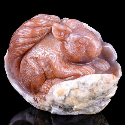 4.6" Chalcedony Hand Carved Crystal Squirrel Sculpture