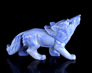 11" Blue Aventurine Chalcedony Hand Carved Crystal Wolf Sculpture