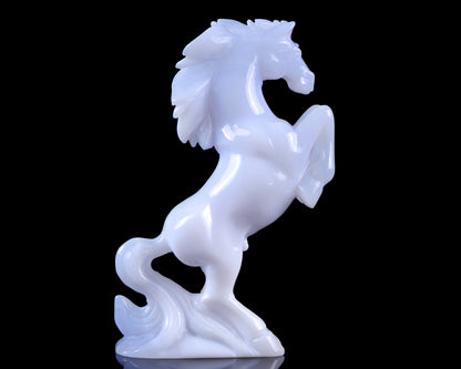 Amazing Gemstone 6.3" Blue Chalcedony Hand Carved Crystal Horse Sculpture
