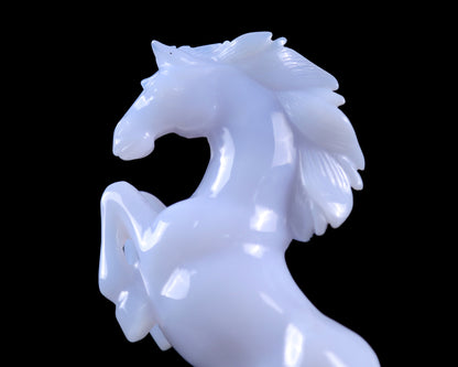 Amazing Gemstone 6.3" Blue Chalcedony Hand Carved Crystal Horse Sculpture