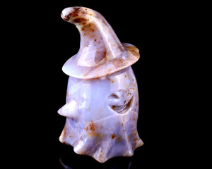 3.6” Natural Chalcedony Hand Carved Crystal Wizard Ghost Sculpture, Halloween Gift