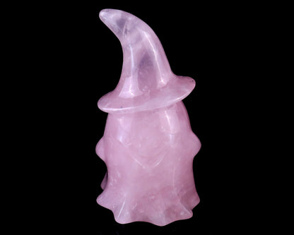 3.6” Natural Rose Quartz Hand Carved Crystal Wizard Ghost Sculpture, Halloween Gift