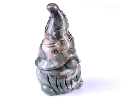 2.8” Natural Jiulong Jade Hand Carved Crystal Bearded Elf Sculpture, Halloween Gift